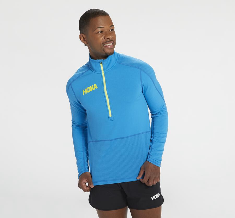 Tops Mens - Hoka One One 1/2 Zip Midlayer - Blue - BDVRSFH-74